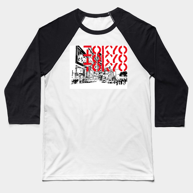 Tokyo City Red Baseball T-Shirt by rendezbleu